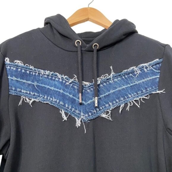 Diesel black hoodie sweatshirt 100% cotton black denim insert long sleeves Small - Picture 3 of 13